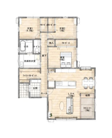 朝倉市堤の新築一戸建の間取り