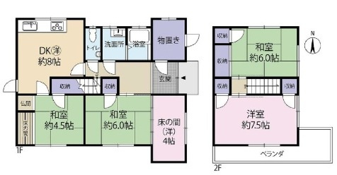 姫路市網干区浜田の中古一戸建の間取り