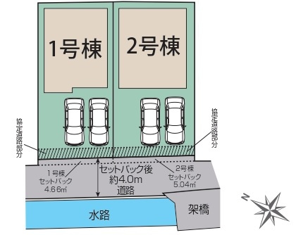 ブルーミングガーデン倉敷市北浜町の区画図|駐車２台可能です。