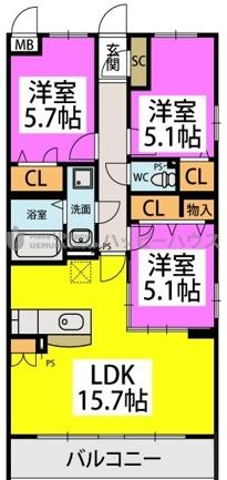 【間取り】 | ハッピネス若葉台Ⅱ