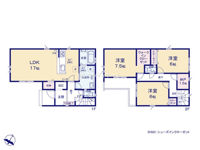 春日部市粕壁3期　新築一戸建ての間取り