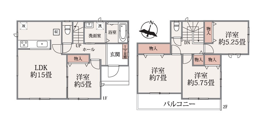 ハートフルタウン 　水戸市若宮2丁目302番23　Aの間取り|　
☆各部屋を最大限に広く使って頂けるよう、全居室に大容量の収納付き。全室明るい南向き、二面窓で通風も良好です！