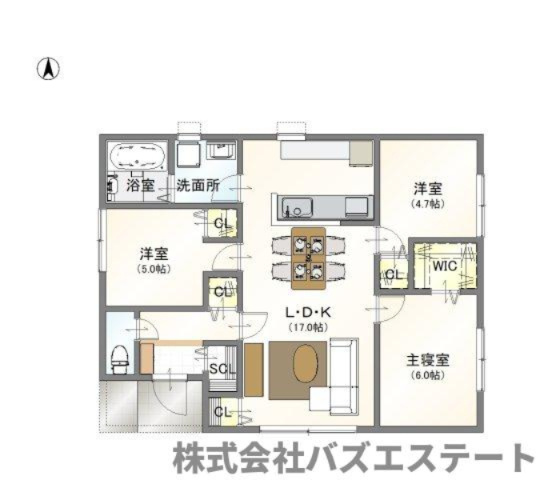 北原　新築一戸建（平屋）の間取り|大人気の平屋です。上下階の移動や階段の転落リスクがないため、年齢を重ねて足腰が弱くなっても負担が少なく、将来にわたって安全・快適に住み続けられるのが大きな魅力です。