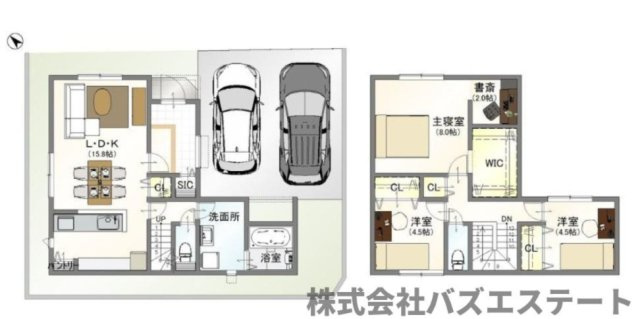 南八代町　新築一戸建ての間取り|2階の8帖の洋室には、2帖の書斎スペースを設けました。ちょっとしたデスクワークやお子様の勉強スペースとしてご活用いただけます。