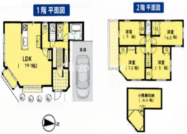 江戸川区宇喜田町中古住宅の間取り|南東×南西・角地につきまして日当たり・通風良好。4LDK小屋裏収納＋カースペース。