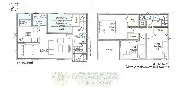野田市中里第6　新築戸建　2号棟の間取り|4LDK+WIC収納+駐車場スペース2台分