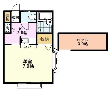 【間取り】 | アリコベール | アリコベール、203号室、１Ｋロフト
