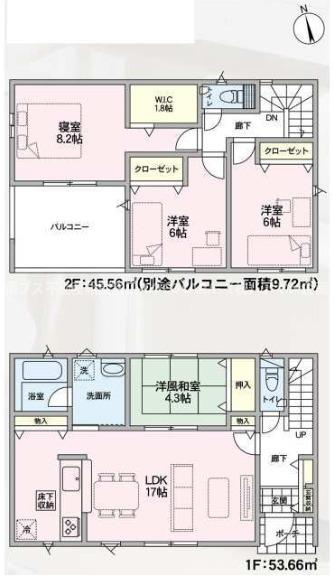 中央市西花輪の新築一戸建の間取り|4LDK+W.I.C