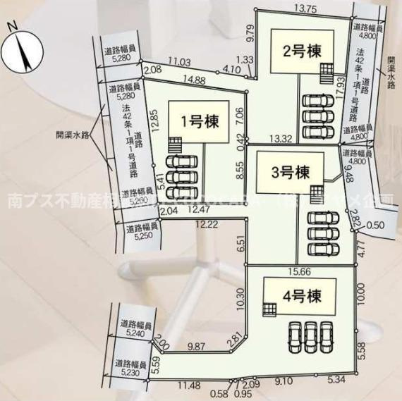 中央市西花輪の新築一戸建の区画図