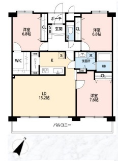 ウェスト瑞江の間取り|ウェスト瑞江：南東向き！全居室収納・窓が付いた３ＬＤＫリフォーム物件は全居室６．８帖以上の暮らしやすいお部屋となっております！