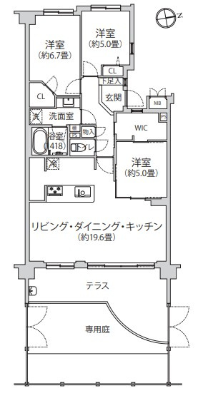 エコヴィレッジ田無の間取り|エコヴィレッジ田無：東向き専用庭・テラス付き！全居室収納付き３ＬＤＫリノベーション物件は住宅ローン減税利用可能となっております！