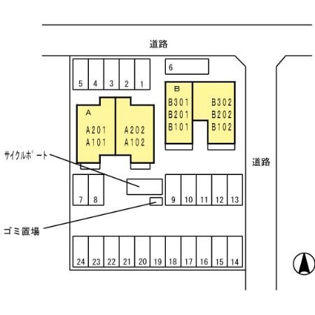グランパルクききょう　B棟の区画図