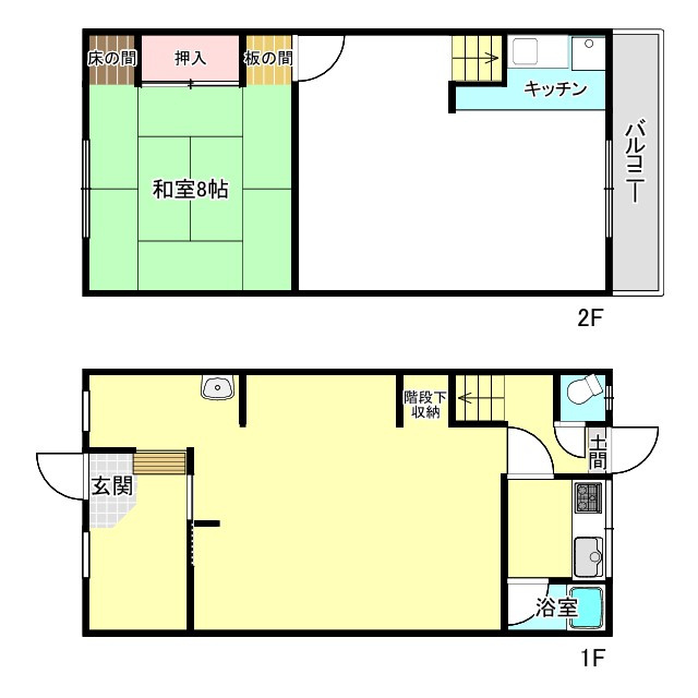 村野東町　店舗付き住宅の間取り|2DKの間取りになります。
下をテナント、2階を居住スペースもしくは休憩スペースとして
お使い頂けそ