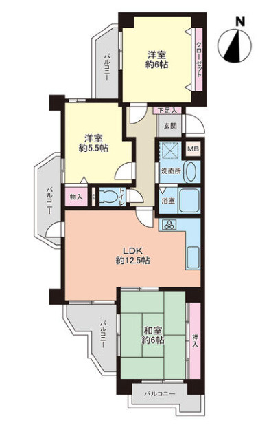 ホワイトキャッスル若松駅前の間取り|使い勝手の良い3LDK♪ご家族それぞれのお部屋を確保しやすい、暮らしやすい間取りです♪