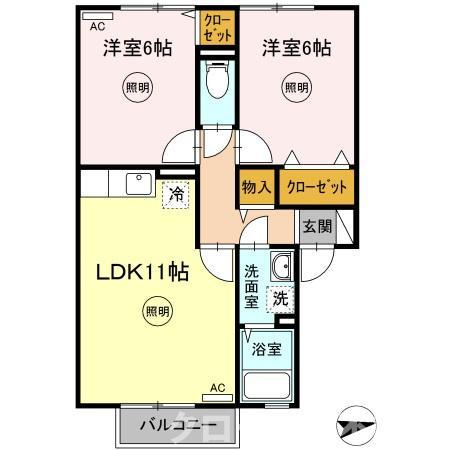 メゾンシャルム木太 B棟の間取り