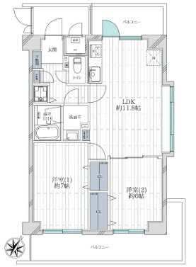 ３方角部屋で明るい室内♪やっぱり日光にあたるって大事だと思う今日この頃。室内が明るいと起きた時から元気になれる感じしますよね！だって人間だもの。な【クリオ大通り公園弐番館】リノベーションの間取り