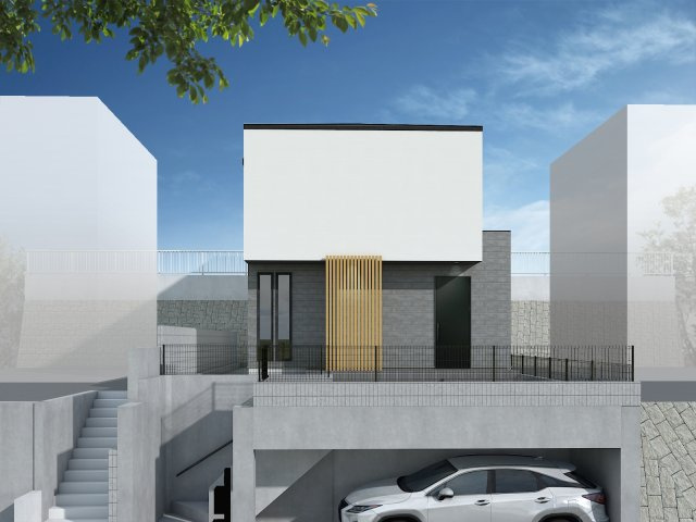 保土ヶ谷区権太坂１丁目　新築戸建ての外観パース|［パース］◆一戸建てを中心とした街並みが整然と続き、周辺は高い建物が建っていないので、緑の多い閑静な趣を感じる環境です。街並みや周辺環境も重要なポイントです！！