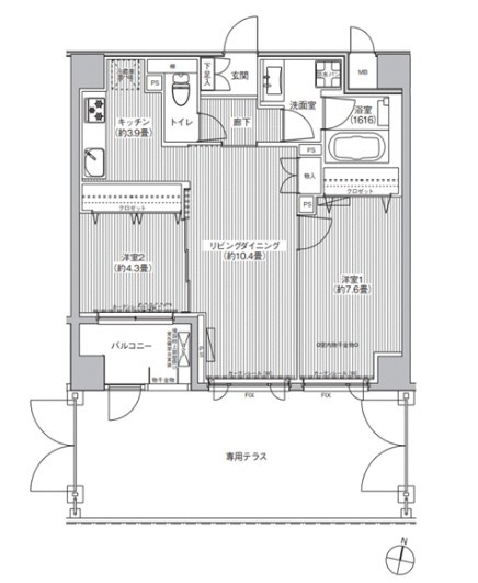 新宿区新小川町の賃貸マンションの間取り