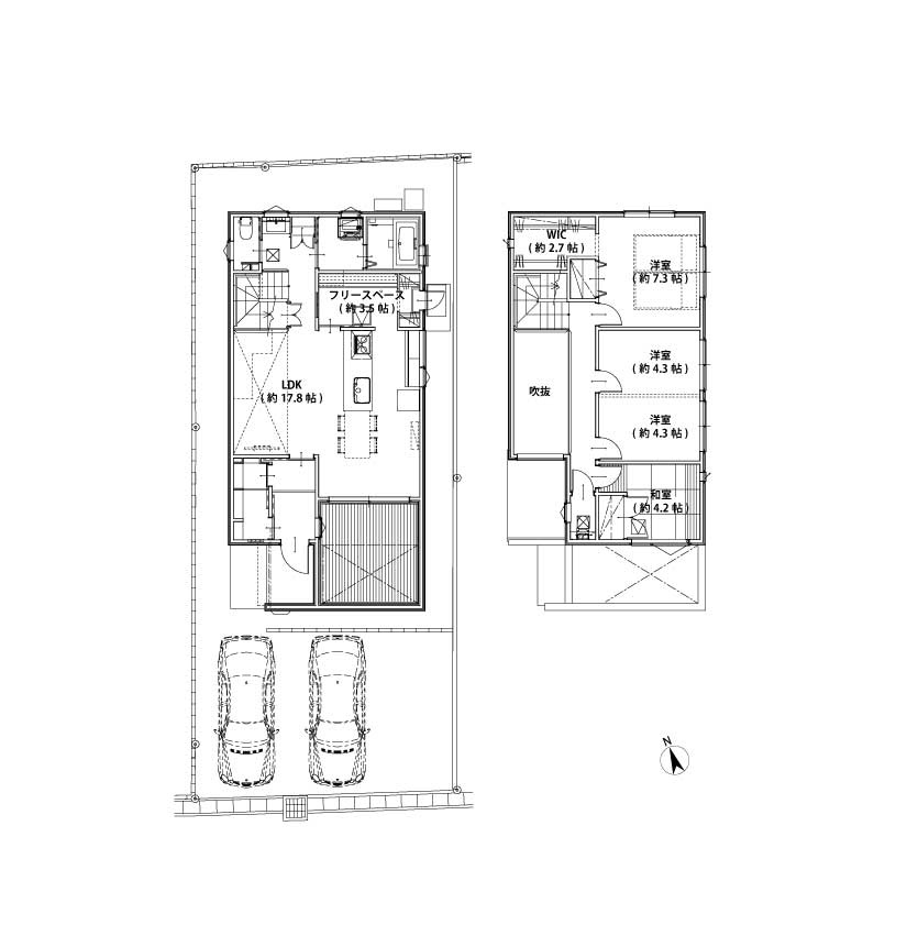 春日市松ヶ丘1丁目(中古戸建)の間取り|ﾘﾋﾞﾝｸﾞには吹抜けがあり明るい光が差し込みます。
2階洋室は間仕切りをすれば4LDKにもなります