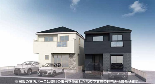 駐車並列2台可能　大久保町松陰山手1期　新築6区画　5号棟の外観パース