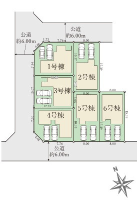 駐車並列2台可能　大久保町松陰山手1期　新築6区画　5号棟の区画図