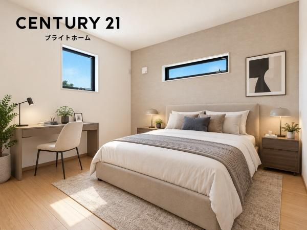 横浜市南区六ツ川２丁目の新築一戸建の洋室|窓からの光が嬉しい洋室です。
収納もあり、荷物が多い方にも安心です♪
※家具等はＣＧでの参考レイアウトです。