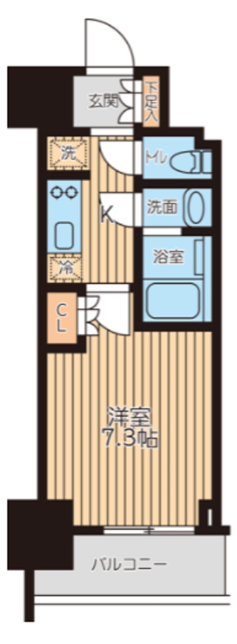 クロスレジデンス蒲田Ⅱの間取り|間取り　1K洋室7.3帖バストイレ別独立洗面台！洗面台とトイレも独立！