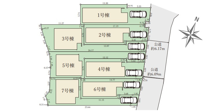 西宮市生瀬東町　第1期　新築一戸建ての区画図|全6区画