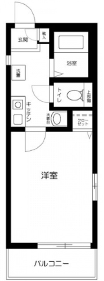 グレージュ大森の間取り|西向きバルコニー西南角部屋2面採光の1K