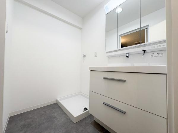 東明野ハイツの独立洗面台|ゆとりのある洗面台・洗面所です。シンプルなデザインで清潔感のある空間です。