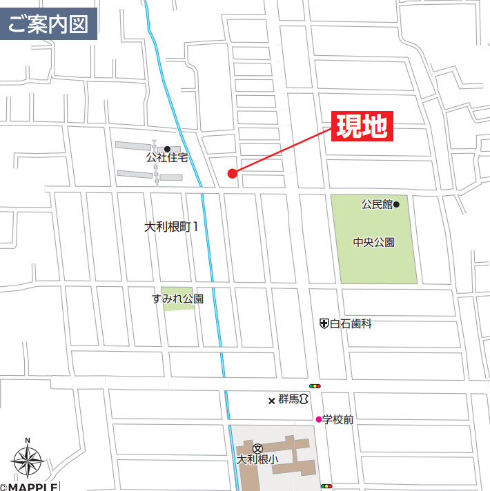 【新築】前橋市大利根町1丁目　限定１棟　ハートフルタウン　新築建売の地図