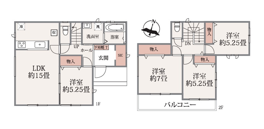 ハートフルタウン 　水戸市若宮2丁目302番23　Bの間取り|　
☆各部屋を最大限に広く使って頂けるよう、全居室に大容量の収納付き。全室明るい南向き、二面窓で通風も良好です！