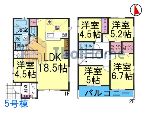 明石市大久保町松陰山手　全6棟5号棟　新築戸建の間取り|●年中無休：当日予約可●5LDK＋2WIC！豊富な部屋数に収納スペースも豊富で便利です！