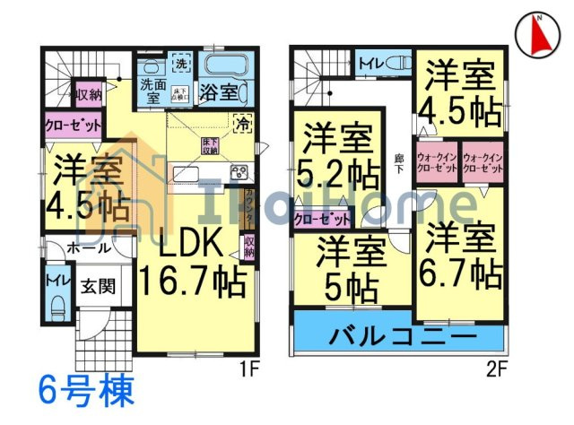 明石市大久保町松陰山手　全6棟6号棟　新築戸建の間取り|●年中無休：当日予約可●5LDK＋2WIC！南向きリビングで陽当り良好！駐車スペース並列2台可！