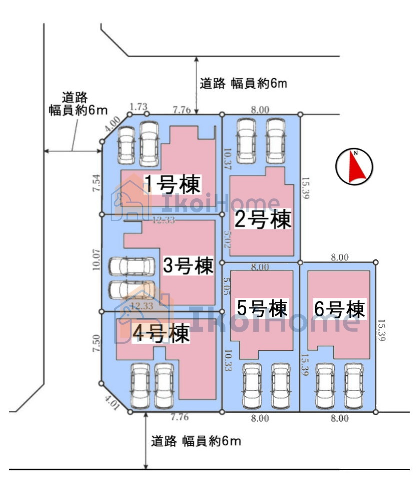 明石市大久保町松陰山手　全6棟6号棟　新築戸建の区画図|●年中無休：当日予約可●全6区画の新築分譲！綺麗な街並みで新生活を♪前面道路約6ｍございます！
