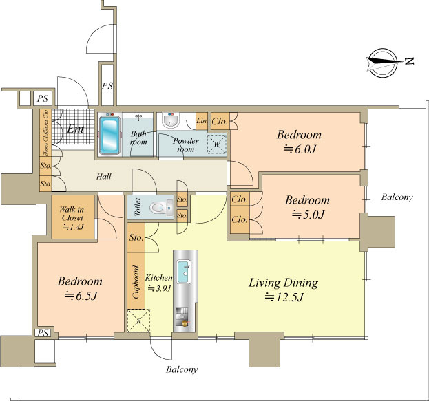50階建て8階部分　78.20㎡、3LDK、北×東 角部屋