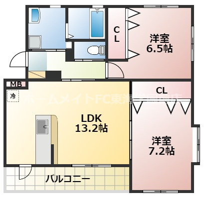 熊本市中央区新大江２丁目のアパートの間取り