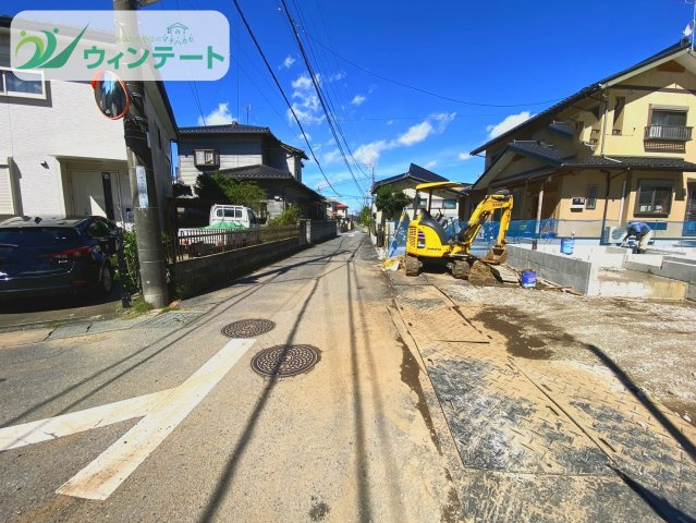 土浦市荒川沖東6期　新築戸建の前面道路含む現地写真|現地写真です。敷地面積197.40㎡（59.71坪）とゆとりの広さ。日当たりや風通しはぜひ現地でご確認ください。
