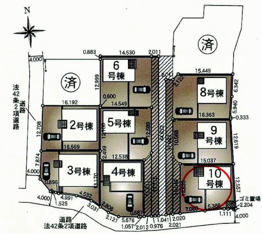 クレイドルガーデン前橋市青柳町第28　10号棟の区画図|駐車場2台ご用意しています！
並列駐車なので、車の出し入れもしやすいですよ！