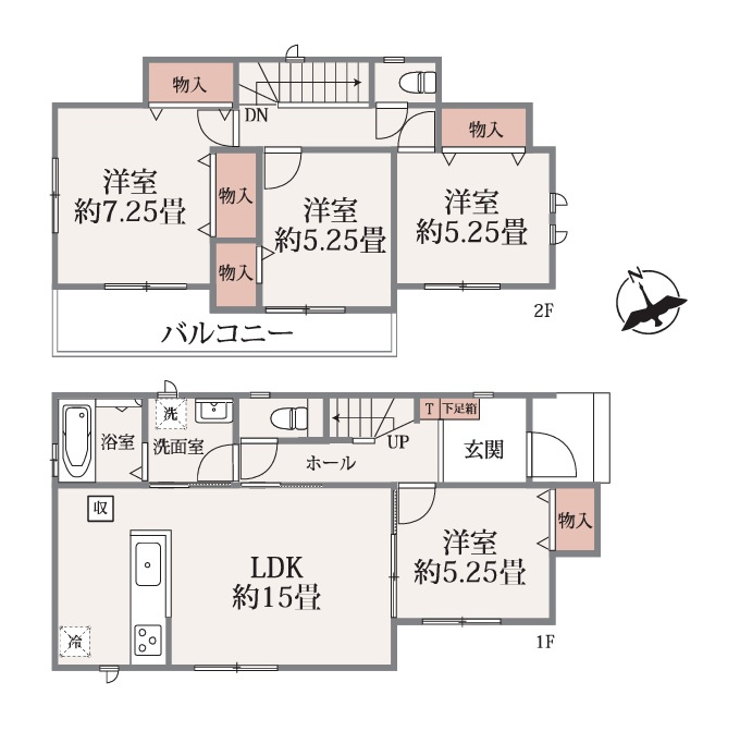 ハートフルタウン 　水戸市千波町2876番　Aの間取り|　
☆各部屋を最大限に広く使って頂けるよう、全居室に大容量の収納付き。全室明るい南西向き。洗面室2WAY出入り口で生活動線がコンパクトです！