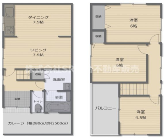 新喜多1丁目中古戸建の間取り|振分タイプの間取りで個々のプライバシーが守られます！