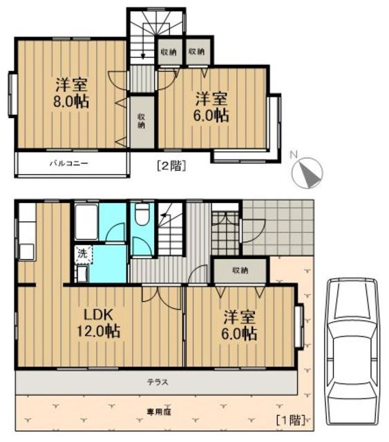 三輪町一戸建住宅の間取り|オール洋室で各部屋収納付き