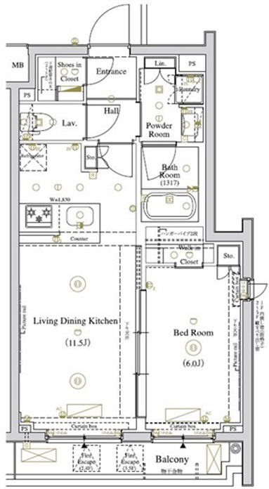 AXAS南蒲田AsylCourtの間取り|西向きバルコニー南西角部屋の1LDKカウンターキッチンに
ウォークインクローゼット+シューズインクローゼット付がポイント！