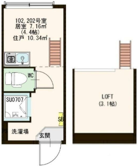 Stage高田馬場 (ステージ高田馬場)の間取り|ワンルーム+ロフト