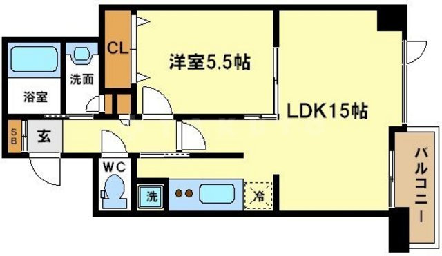 クロスレジデンス大阪新町　堀江小学校区の間取り|ベルファース大阪新町　広々とした1ＬＤＫ