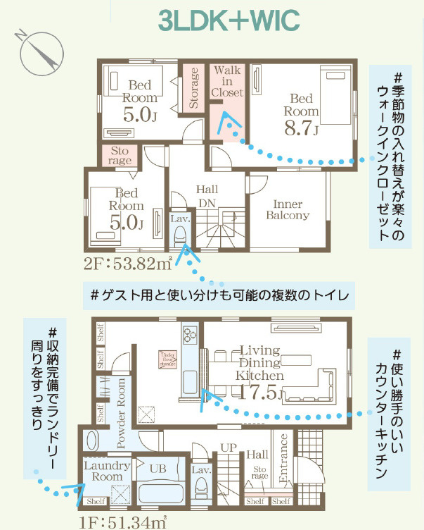 リーブルガーデン読谷村比謝・１号棟の間取り|３LDK＋WIC