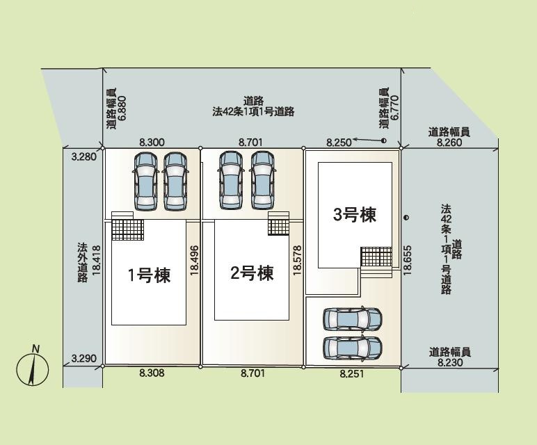 土浦市中高津第10　新築戸建　1号棟の区画図
