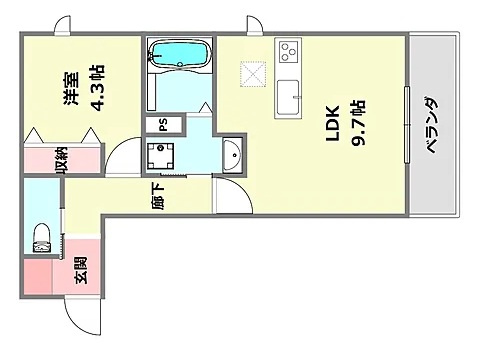 西宮市大屋町の賃貸マンションの間取り