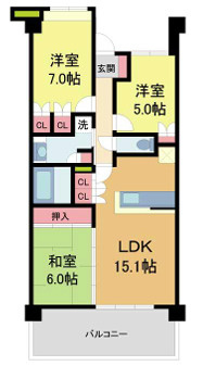 西宮市下葭原町の賃貸マンションの間取り