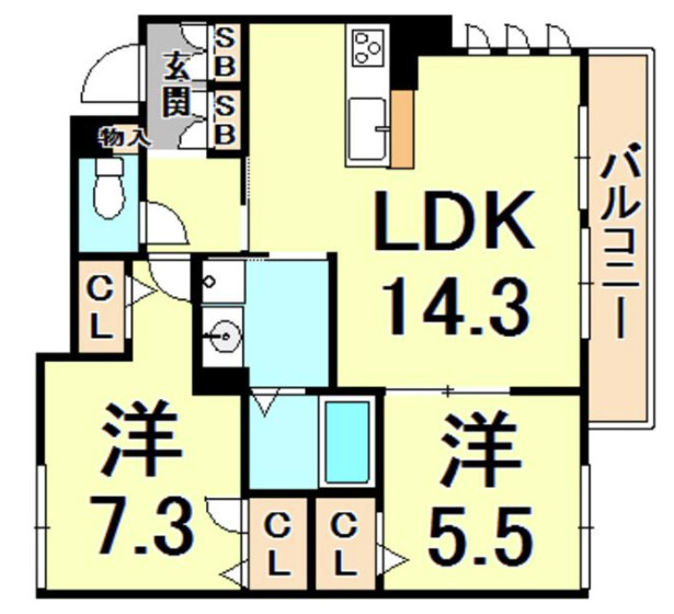 西宮市宮西町の賃貸マンションの間取り